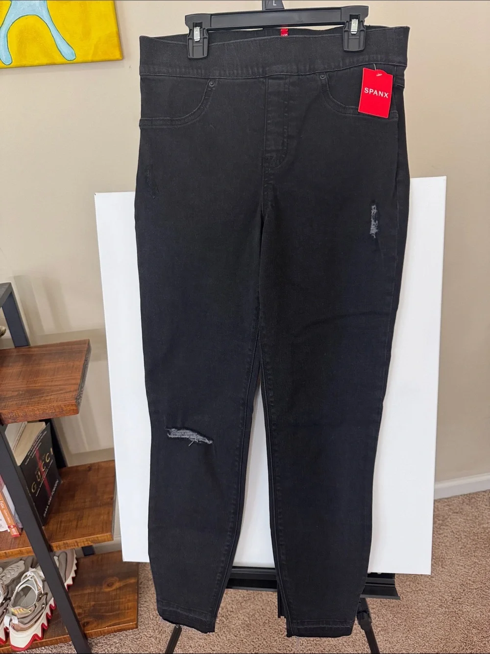 SPANX Black Skinny High-Waist Jeggings with Subtle Rips Size Medium